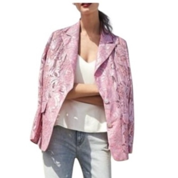 BECKER Pink Lace Blazer Jacket with Jeweled Buttons & Cuffs Large Coquette Girl - Picture 1 of 14